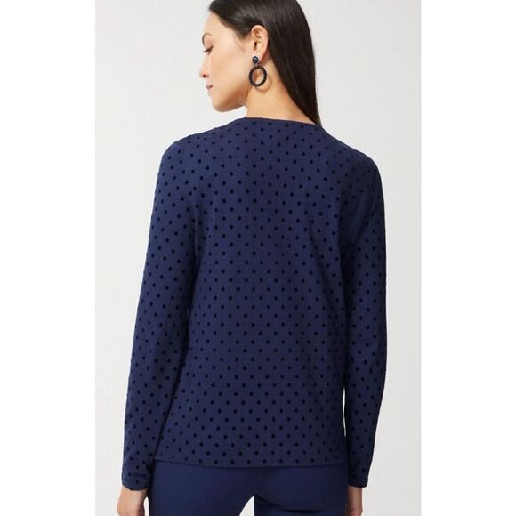 GREAT CONDITION WOMEN Flocked Polka Dot Top BLOUSE navy blue CHICO SZ 2 (medium) - Picture 2 of 9